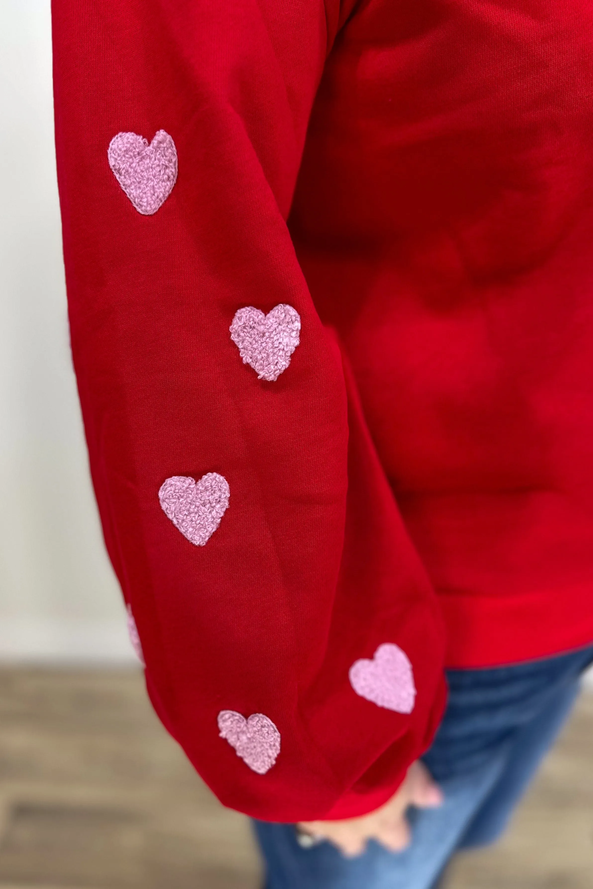 Red Embroidered Heart Sweatshirt