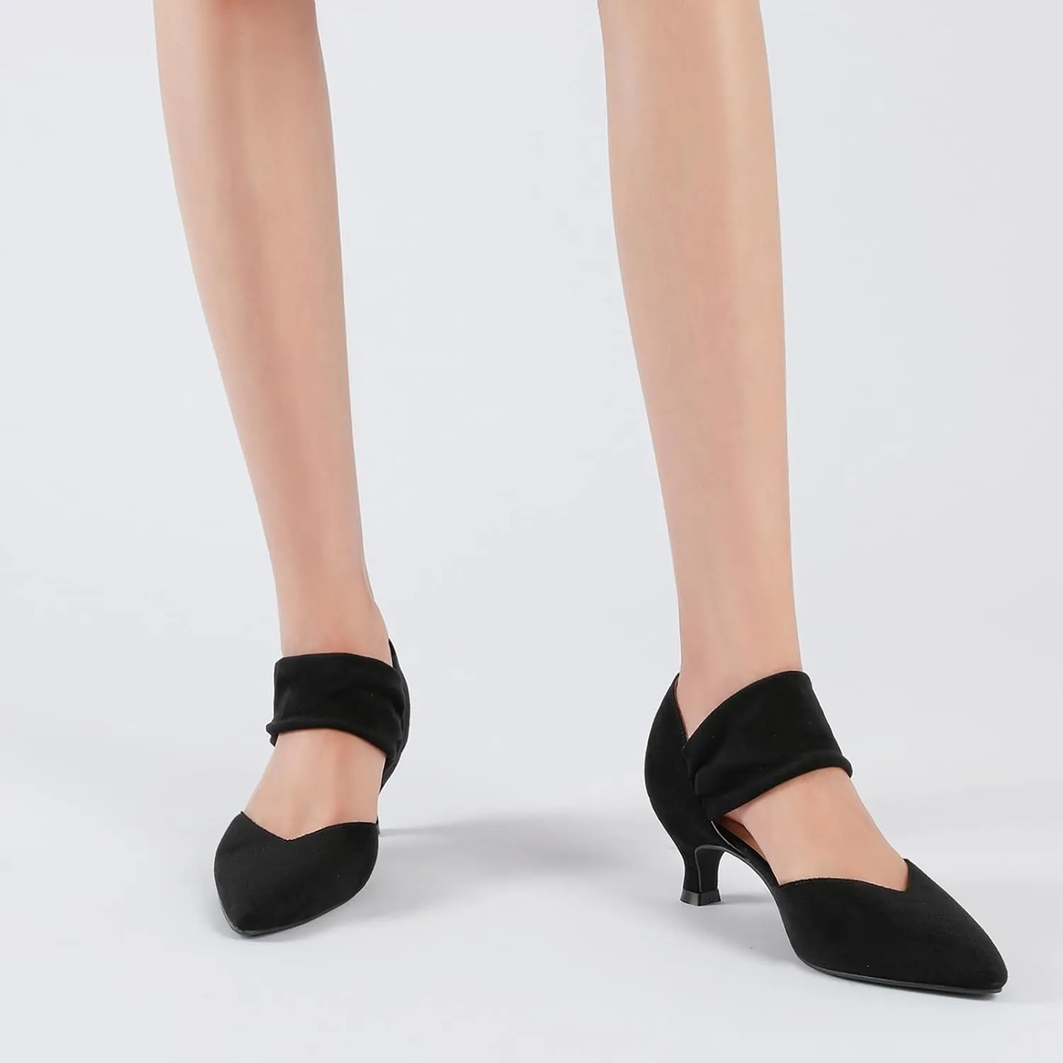 RIBONGZ Kitten Heels for Women Closed Toe Comfortable Low Heels Pointed Toe Sexy Slip on Pumps Bridal Party Dressy Shoes