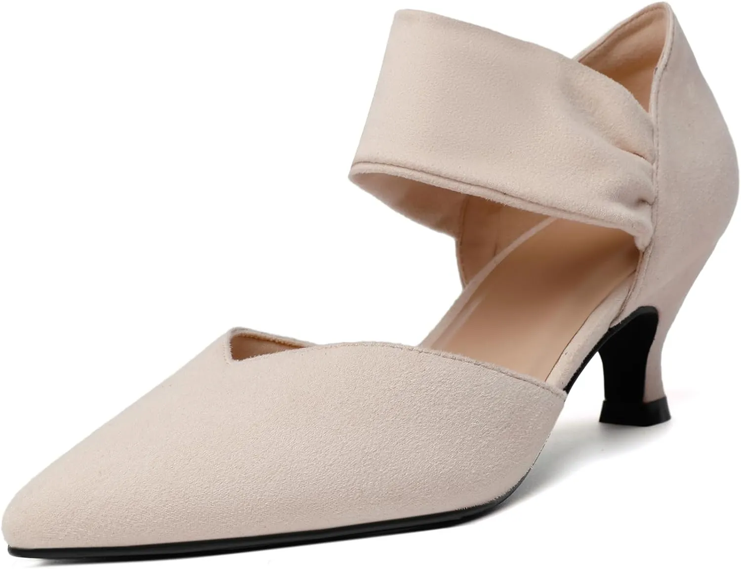 RIBONGZ Kitten Heels for Women Closed Toe Comfortable Low Heels Pointed Toe Sexy Slip on Pumps Bridal Party Dressy Shoes