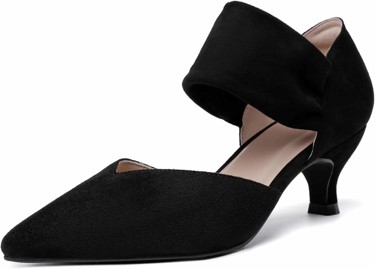 RIBONGZ Kitten Heels for Women Closed Toe Comfortable Low Heels Pointed Toe Sexy Slip on Pumps Bridal Party Dressy Shoes