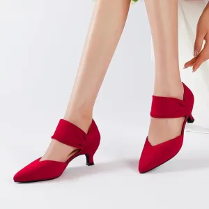 RIBONGZ Kitten Heels for Women Closed Toe Comfortable Low Heels Pointed Toe Sexy Slip on Pumps Bridal Party Dressy Shoes
