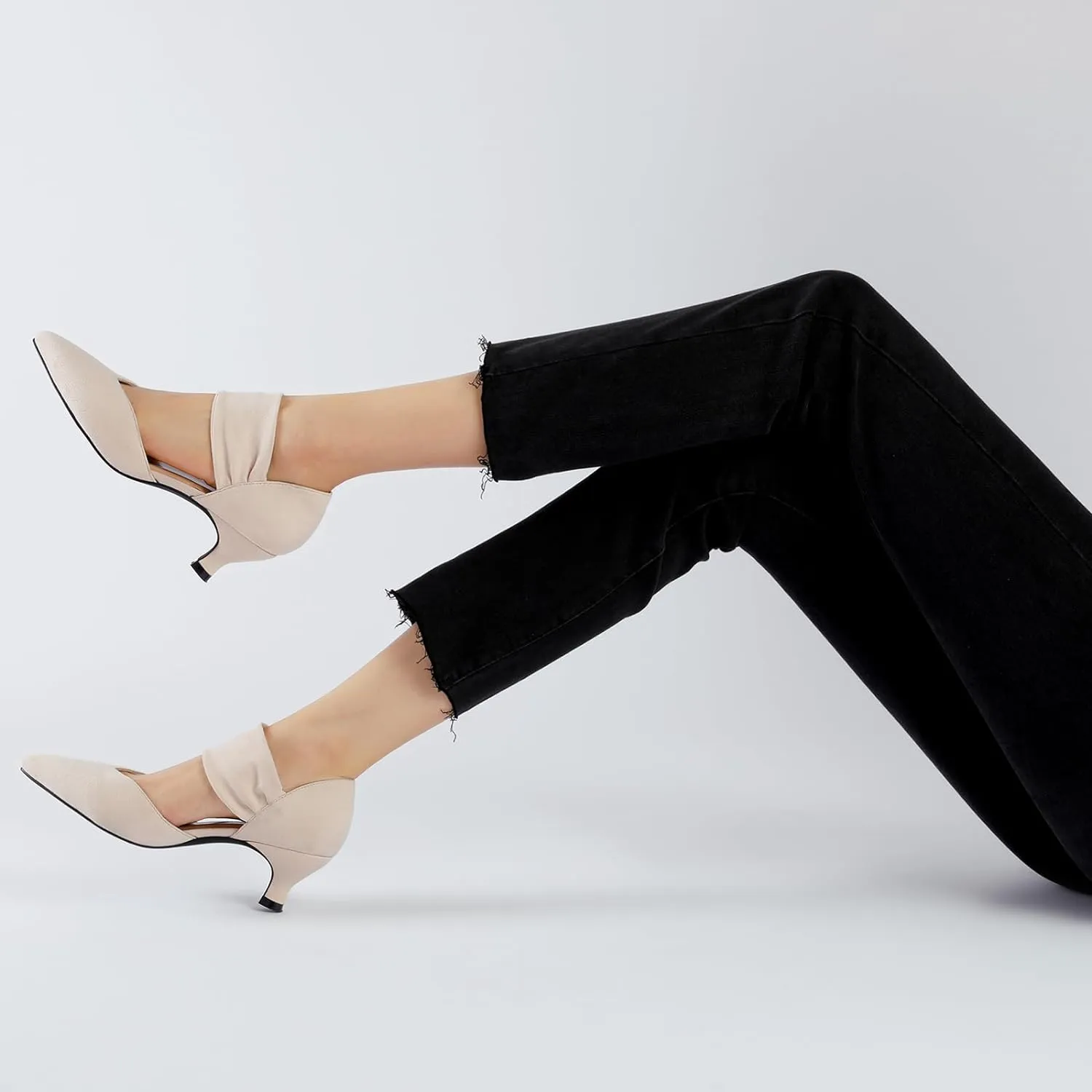 RIBONGZ Kitten Heels for Women Closed Toe Comfortable Low Heels Pointed Toe Sexy Slip on Pumps Bridal Party Dressy Shoes