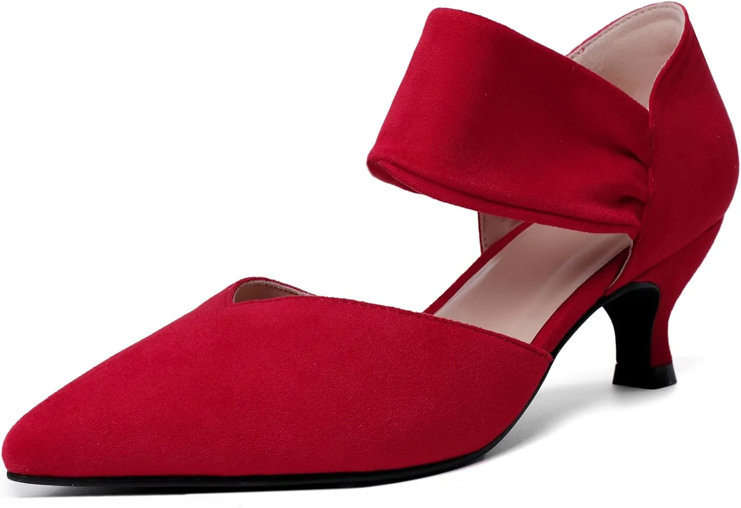RIBONGZ Kitten Heels for Women Closed Toe Comfortable Low Heels Pointed Toe Sexy Slip on Pumps Bridal Party Dressy Shoes
