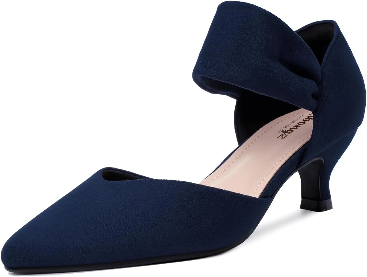 RIBONGZ Kitten Heels for Women Closed Toe Comfortable Low Heels Pointed Toe Sexy Slip on Pumps Bridal Party Dressy Shoes