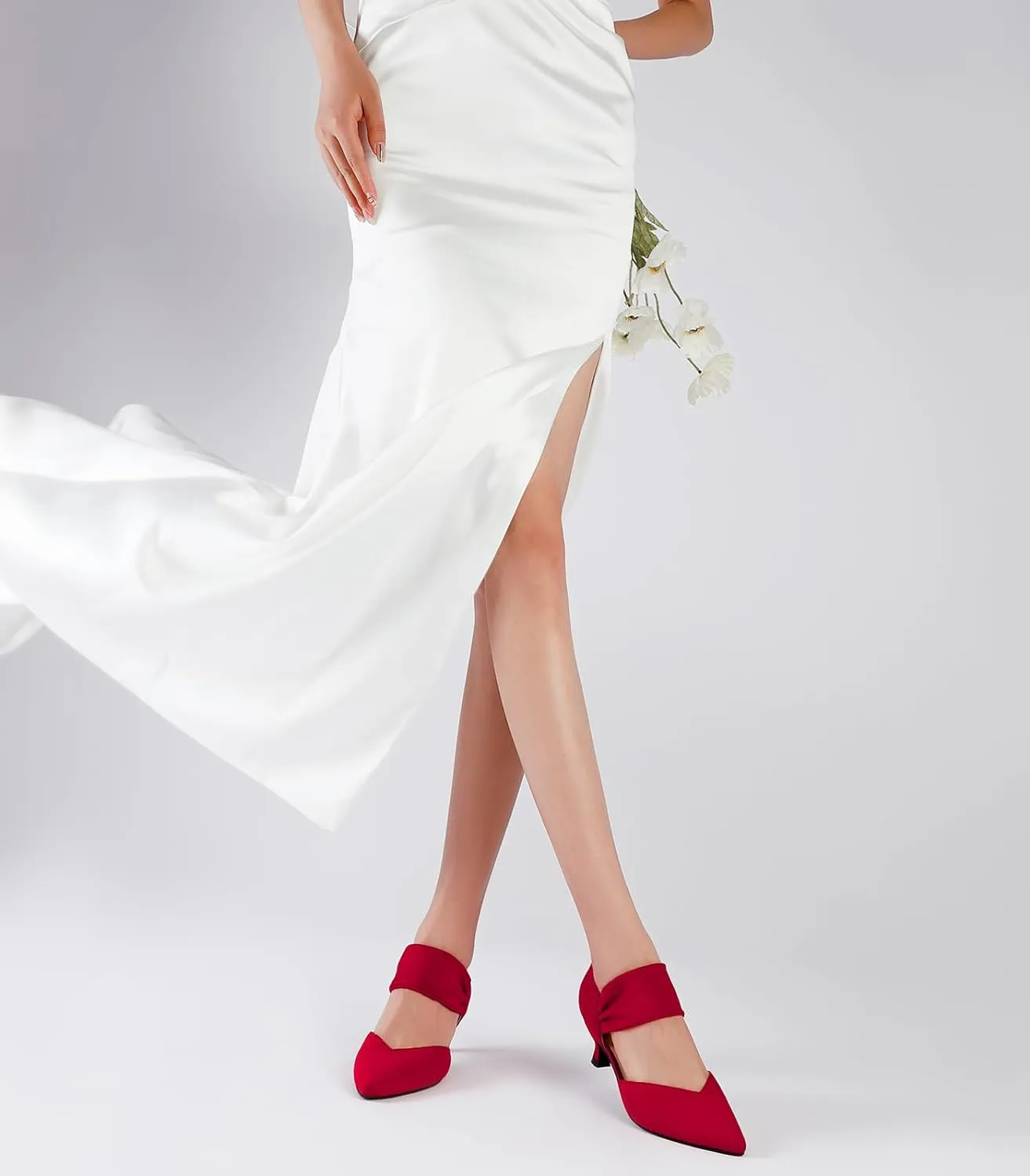 RIBONGZ Kitten Heels for Women Closed Toe Comfortable Low Heels Pointed Toe Sexy Slip on Pumps Bridal Party Dressy Shoes