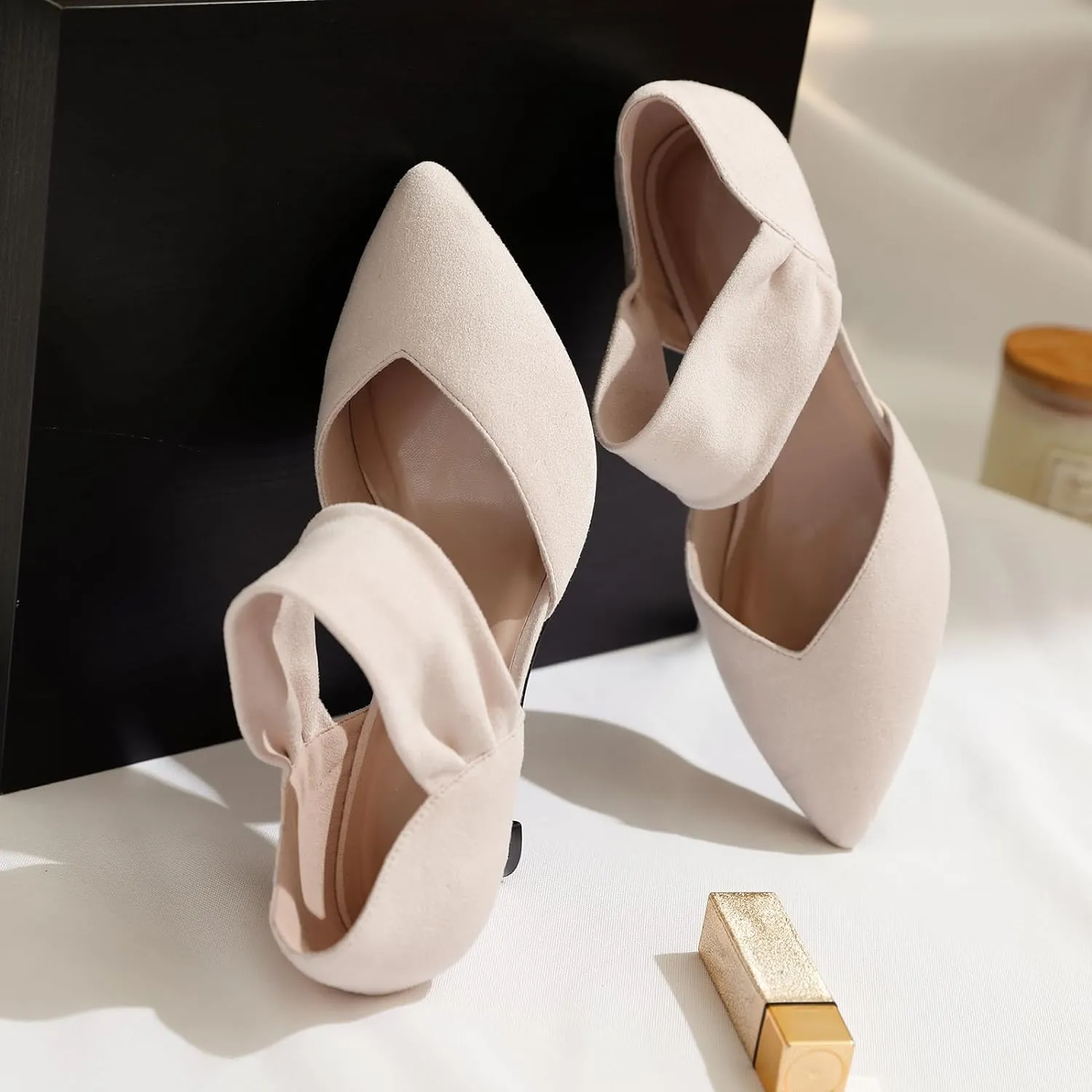 RIBONGZ Kitten Heels for Women Closed Toe Comfortable Low Heels Pointed Toe Sexy Slip on Pumps Bridal Party Dressy Shoes