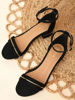 Rocia By Regal Black Women Suede Ankle Strap Sandals