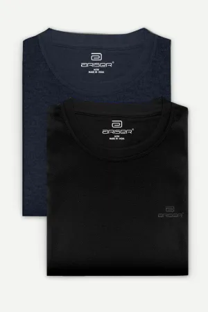 Round Neck - Black and Navy Blue Solid T-Shirt Pack Of 2 Combo For Men | Ariser