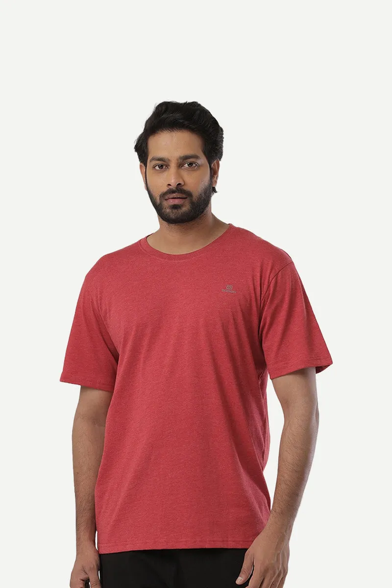 Round Neck - Charcoal Melange and Red Solid T-Shirt Pack Of 2 Combo For Men | Ariser