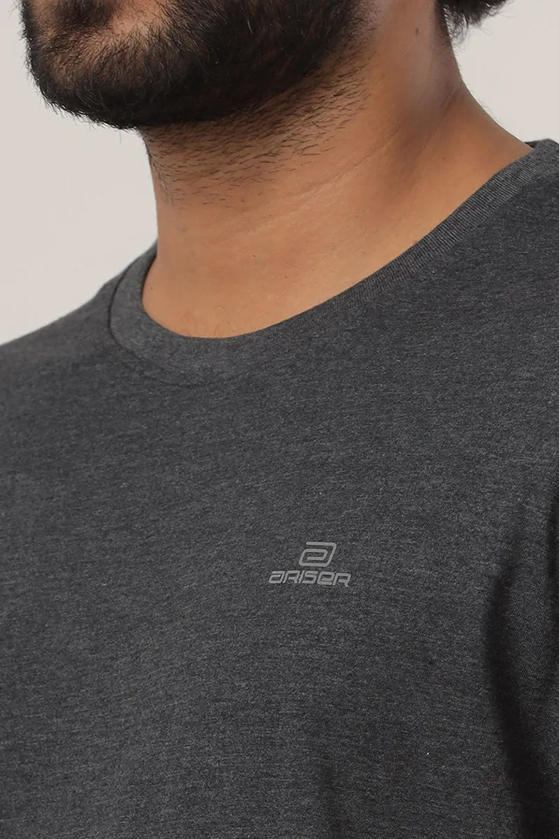 Round Neck - Charcoal Melange Solid T-Shirt For Men | Ariser
