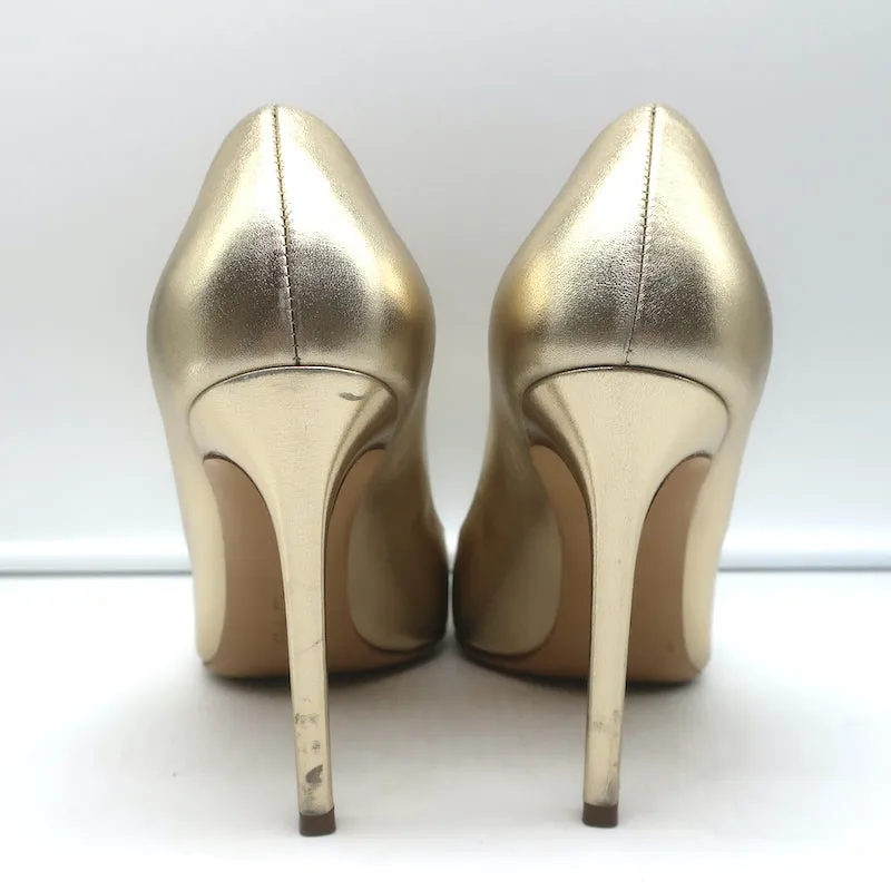 Salvatore Ferragamo Zeri X5 Bow Pumps Gold Metallic Leather Size 7.5 C