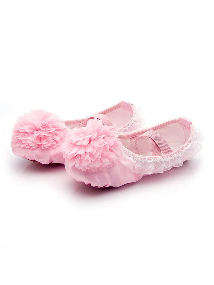Satin Lace Large Flower Ballet Shoes Soft Sole Exercise Shoes