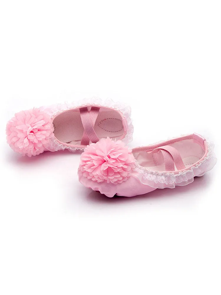 Satin Lace Large Flower Ballet Shoes Soft Sole Exercise Shoes
