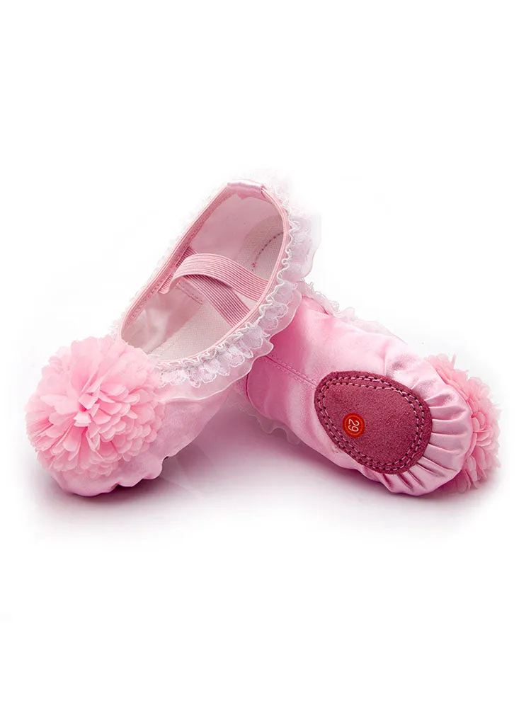 Satin Lace Large Flower Ballet Shoes Soft Sole Exercise Shoes