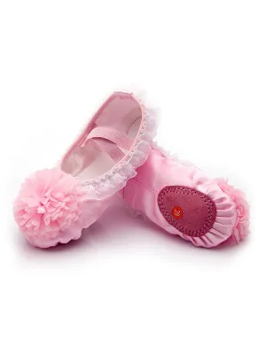 Satin Lace Large Flower Ballet Shoes Soft Sole Exercise Shoes