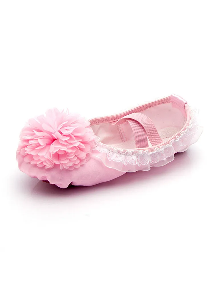 Satin Lace Large Flower Ballet Shoes Soft Sole Exercise Shoes