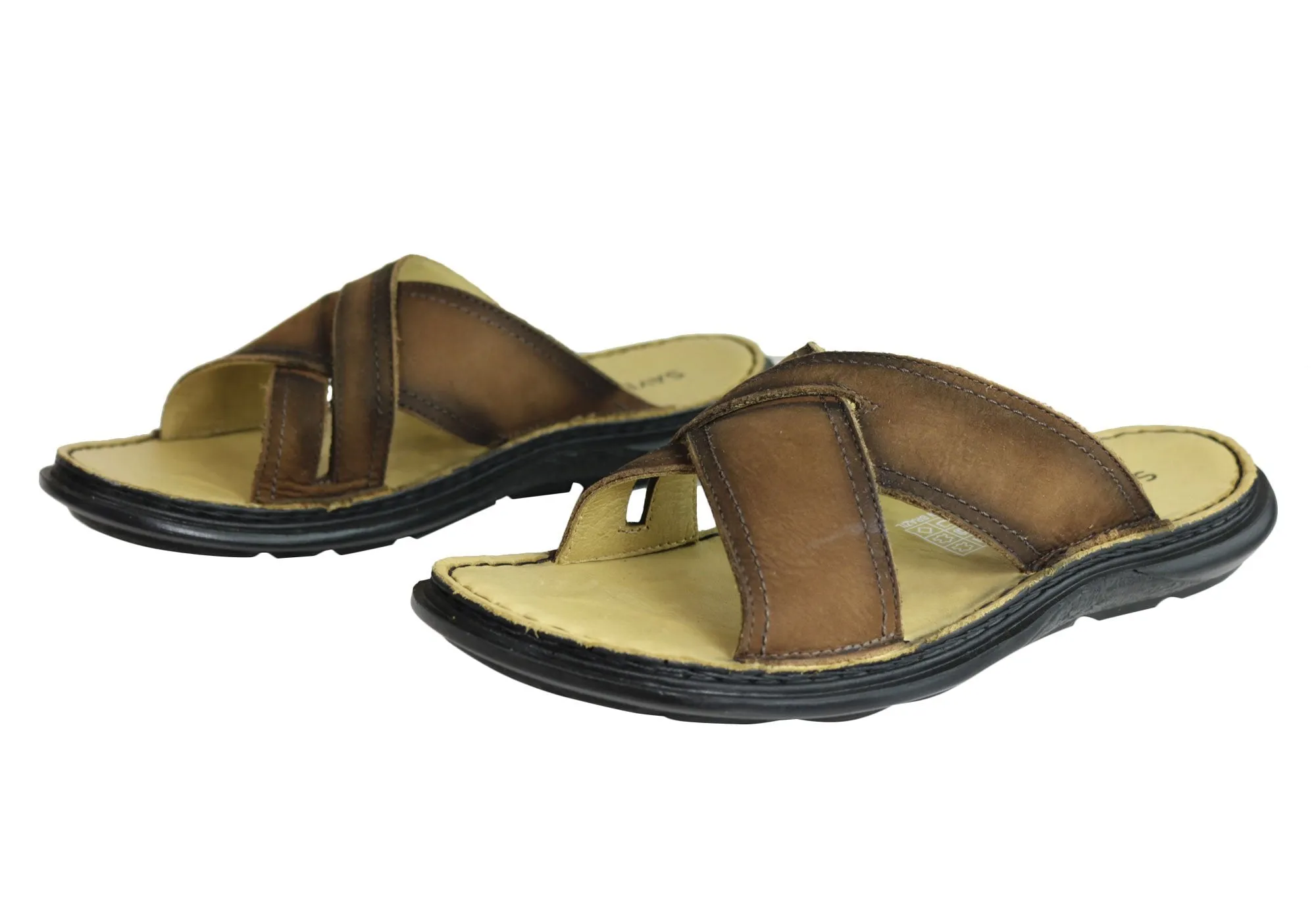 Savelli Kobes Mens Leather Comfort Slide Sandals Made In Brazil