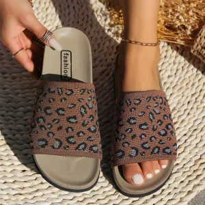 Single Strap Leopard Print Flat Sandals