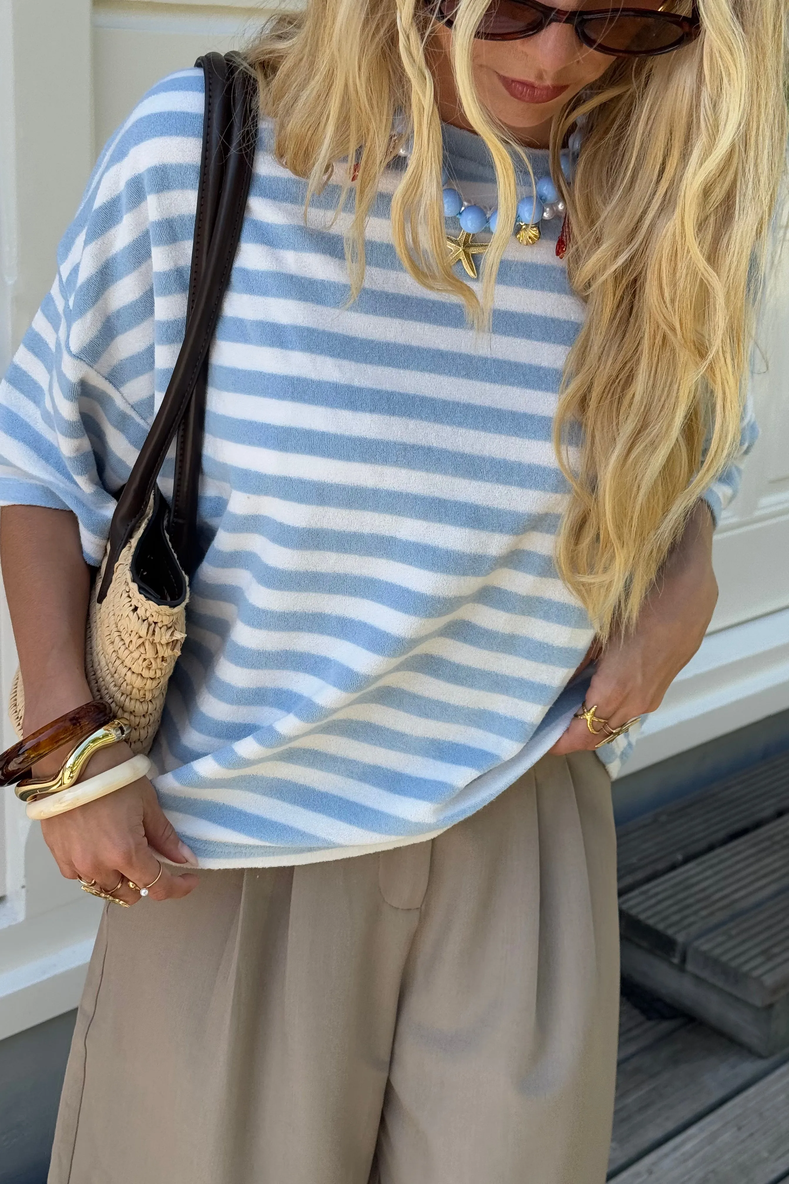 Striped badstof T-shirt - Blauw/wit