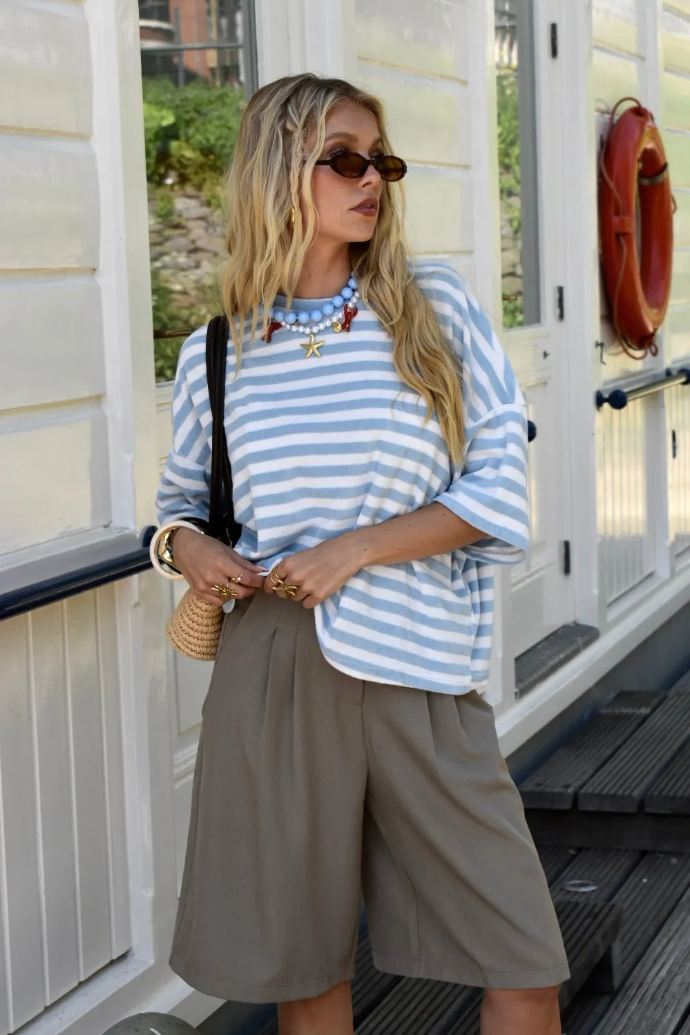 Striped badstof T-shirt - Blauw/wit