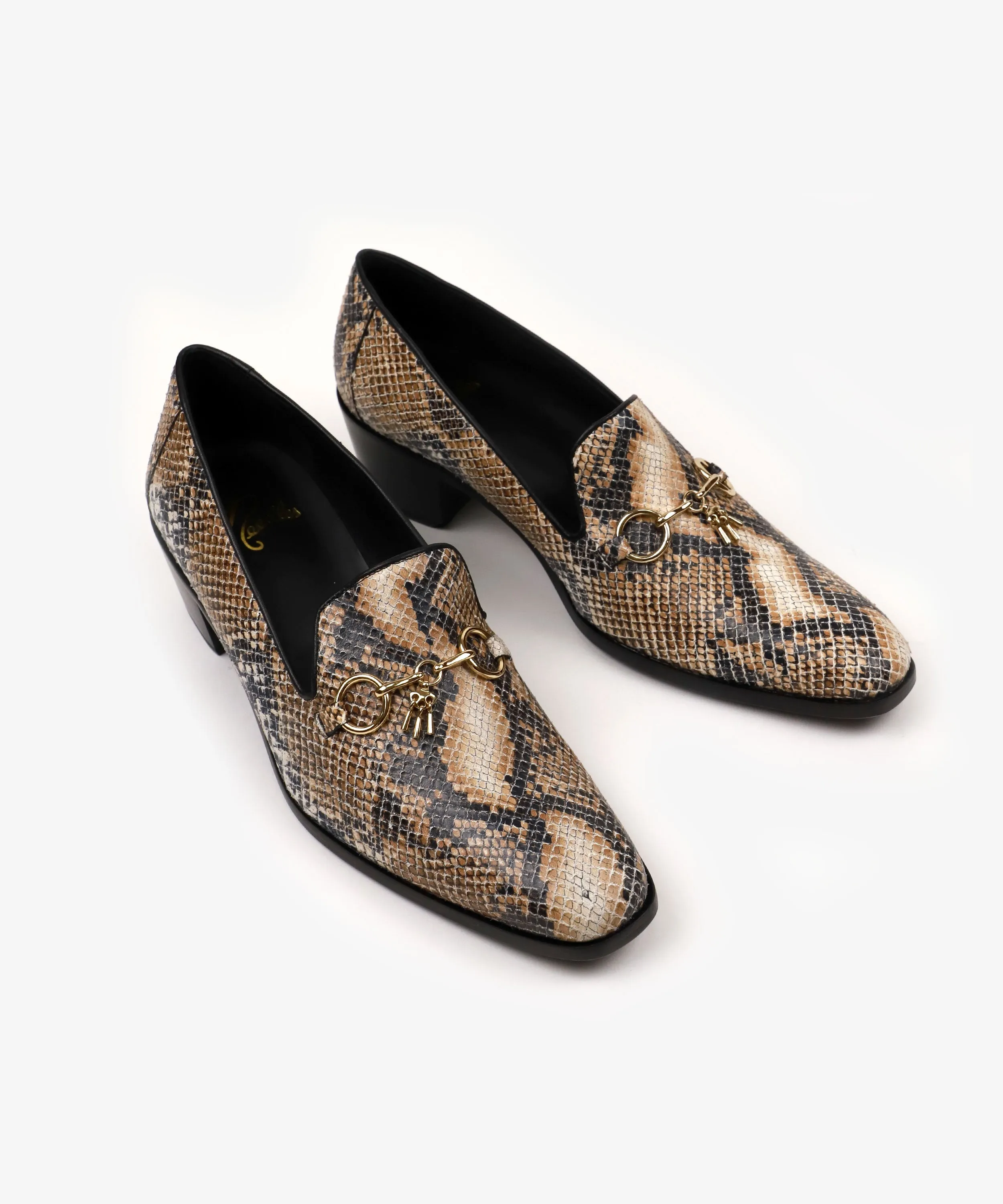 Tassel Bit Vamp Heeled Opera Shoe – Python Leather