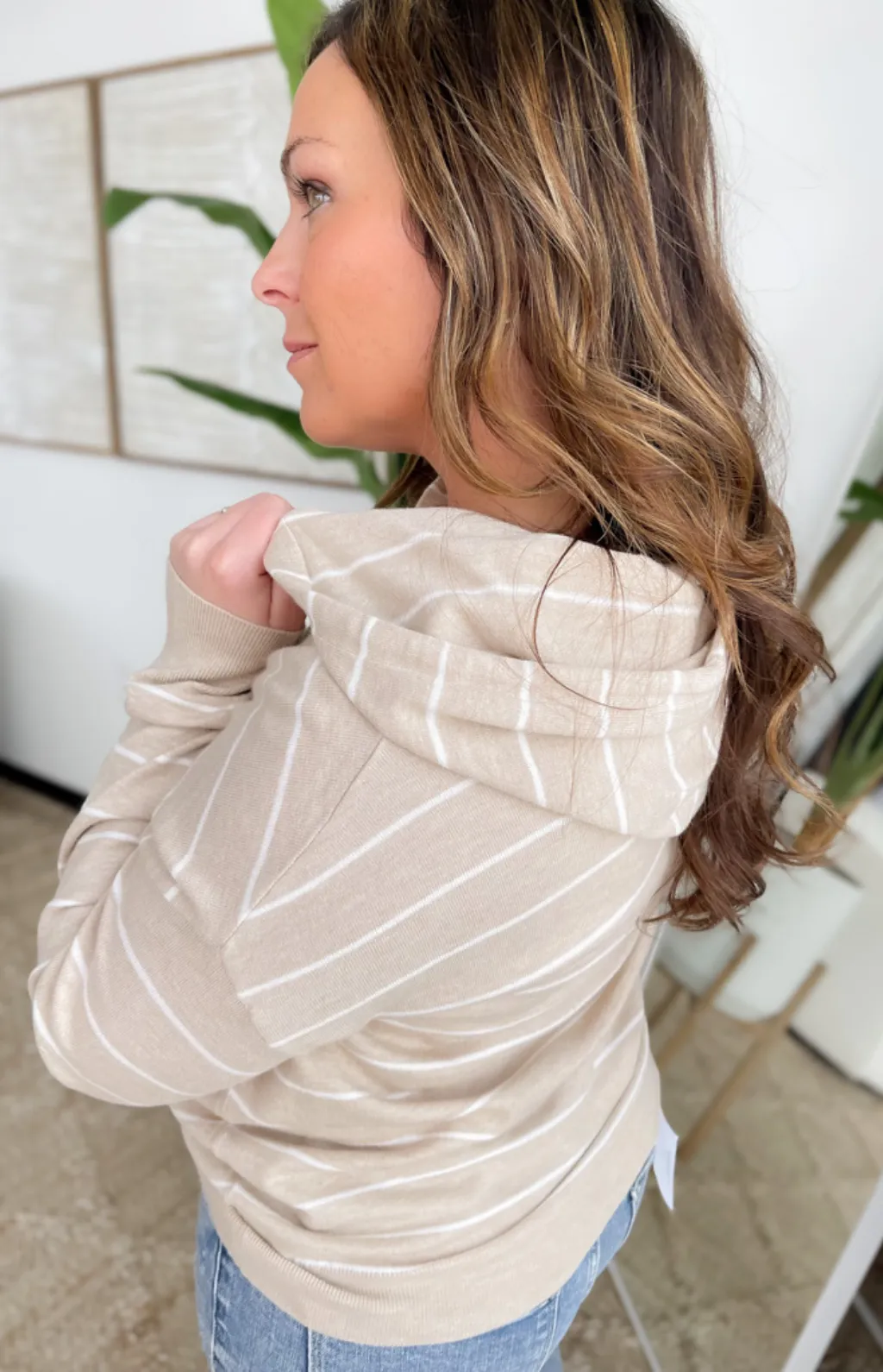 Taupe/White Hooded Pullover