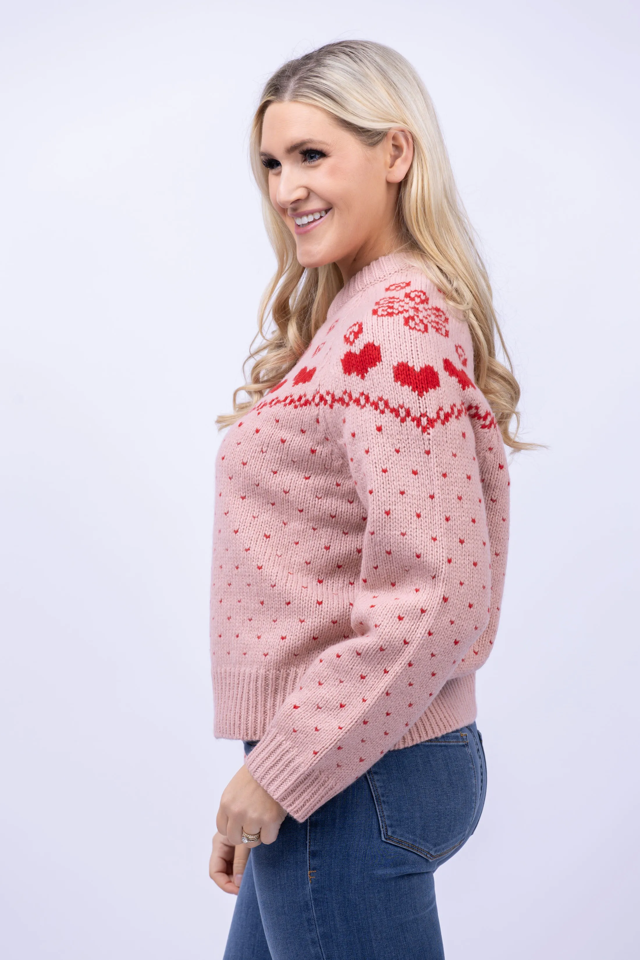 The Great. The Sweetheart Pullover in Blush w/ Cherry