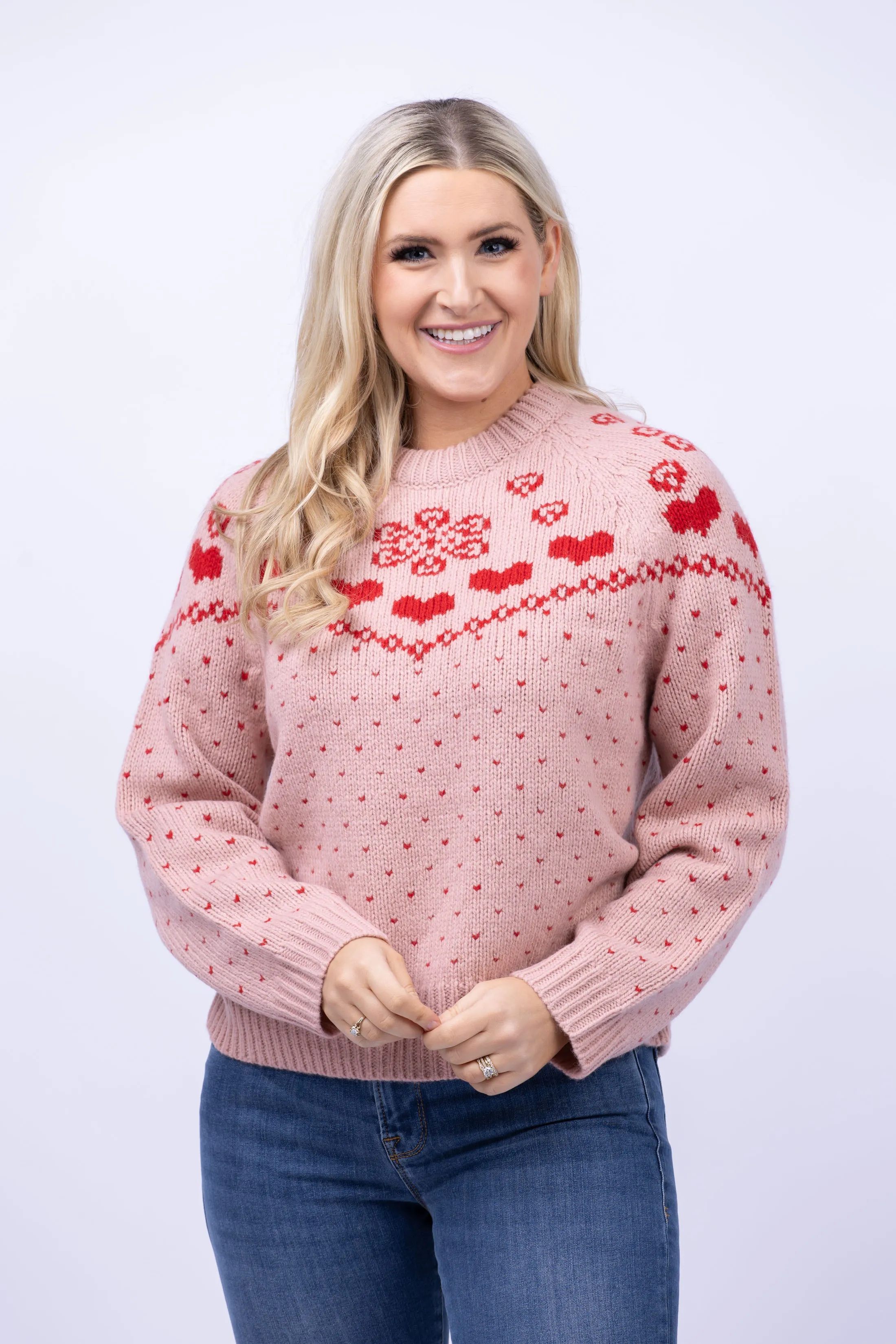 The Great. The Sweetheart Pullover in Blush w/ Cherry