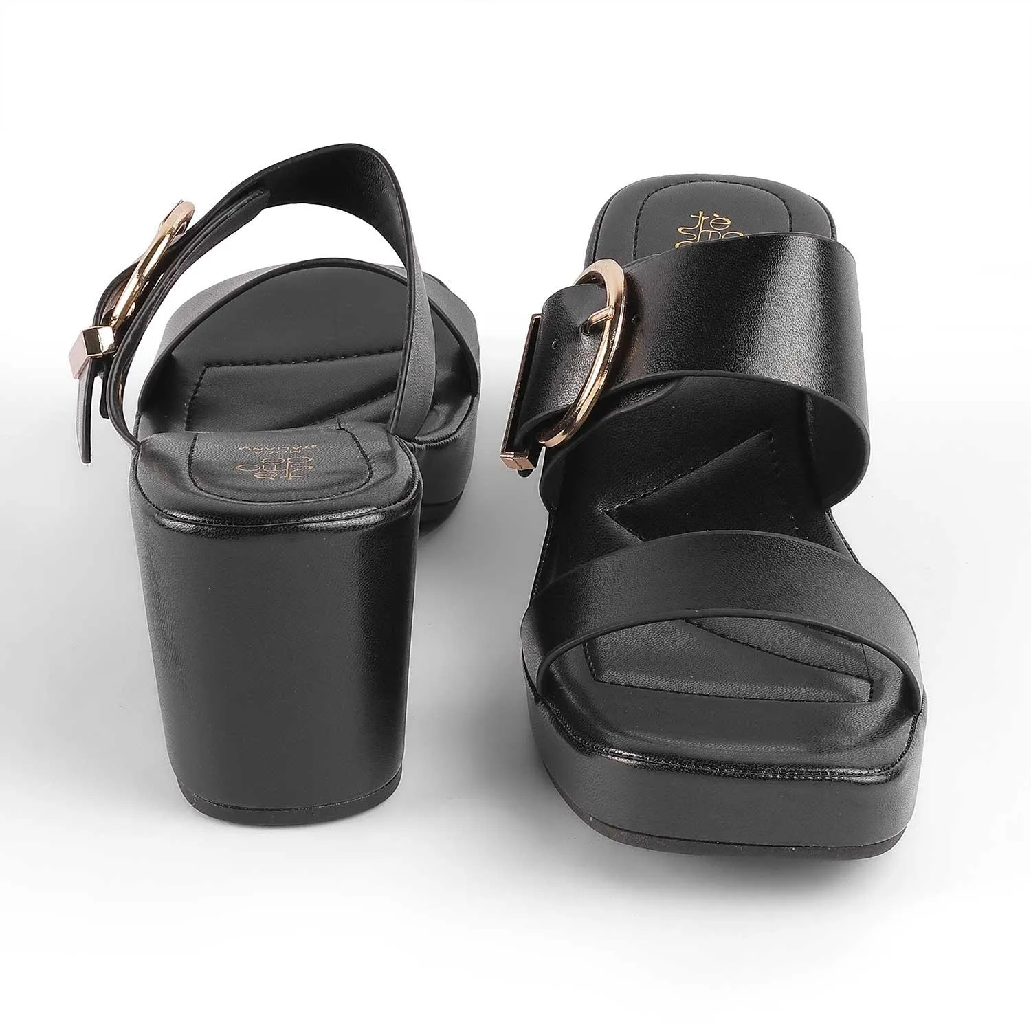 Tresmode Samsi Black Women's Dress Block Heel Sandals