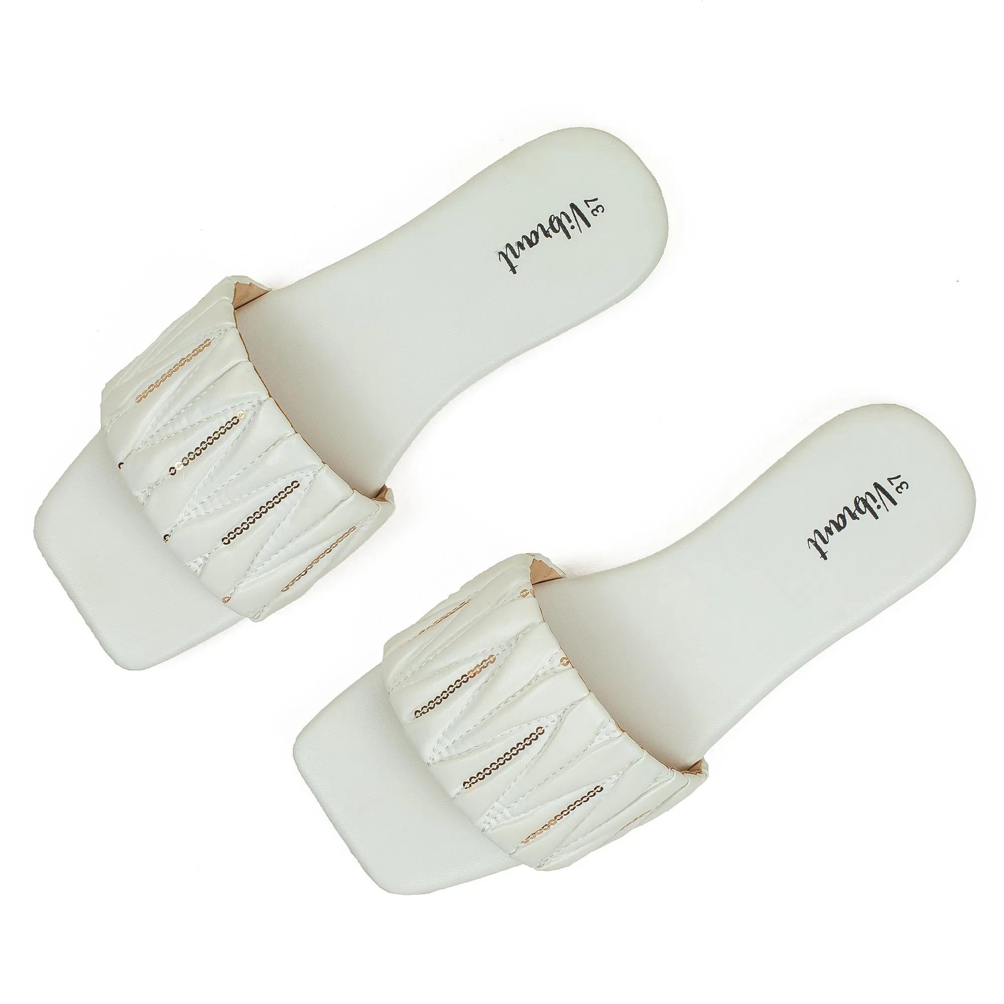 Vibrant Women's White Flat Sandals – Stylish PU Leather Comfort Slides with Cushioned Insole