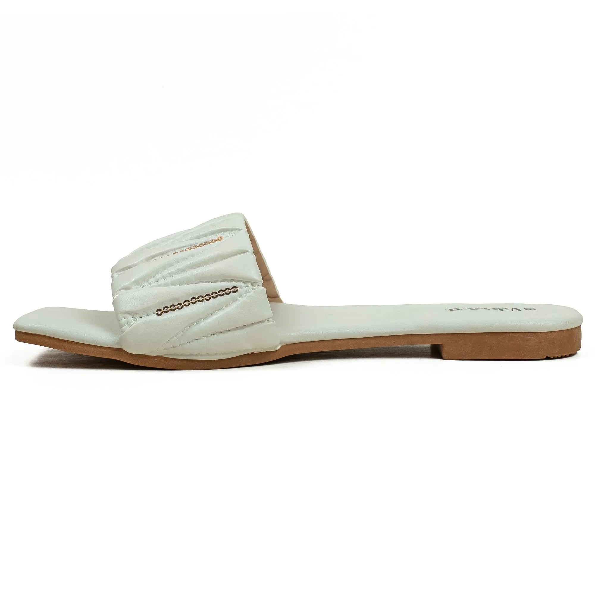 Vibrant Women's White Flat Sandals – Stylish PU Leather Comfort Slides with Cushioned Insole