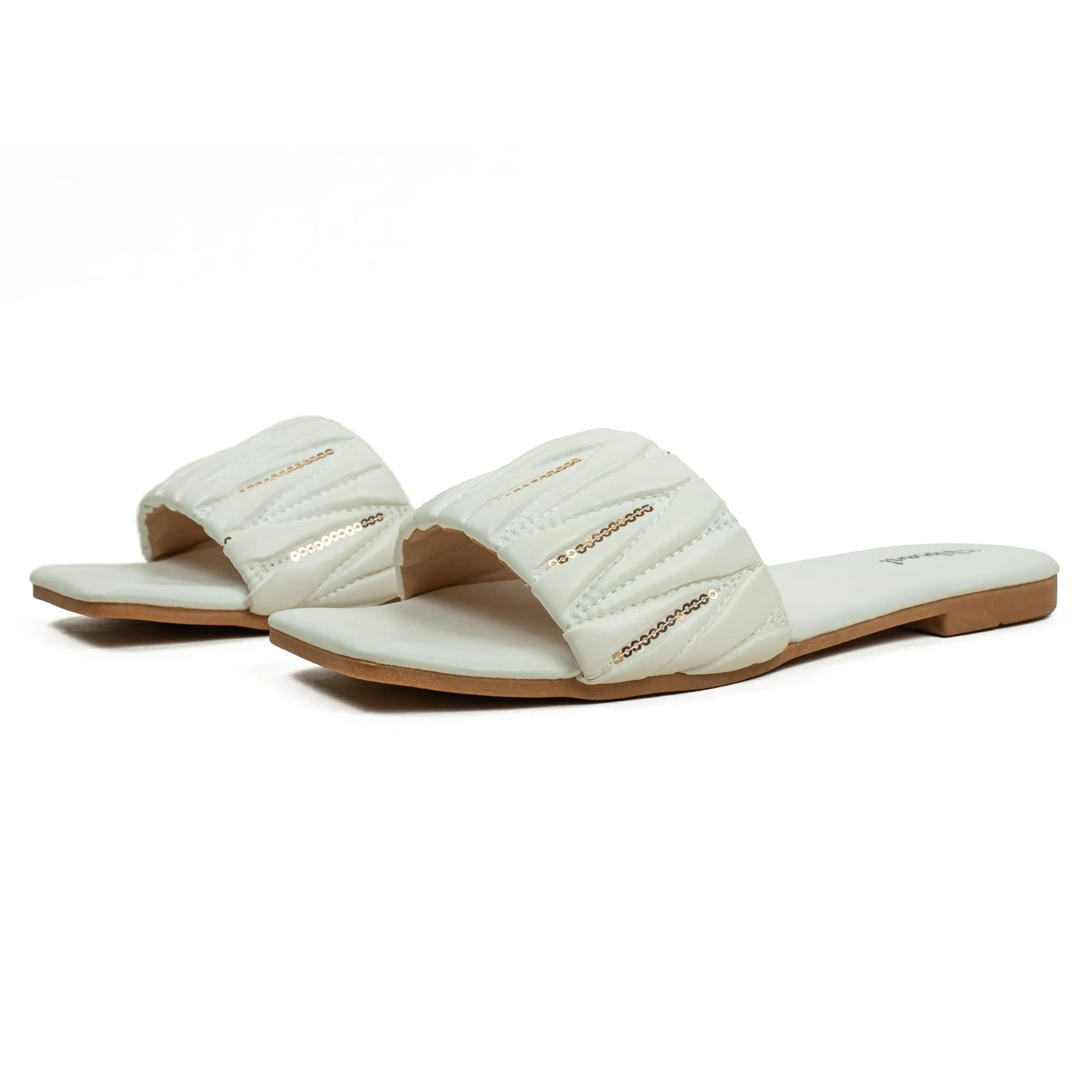 Vibrant Women's White Flat Sandals – Stylish PU Leather Comfort Slides with Cushioned Insole