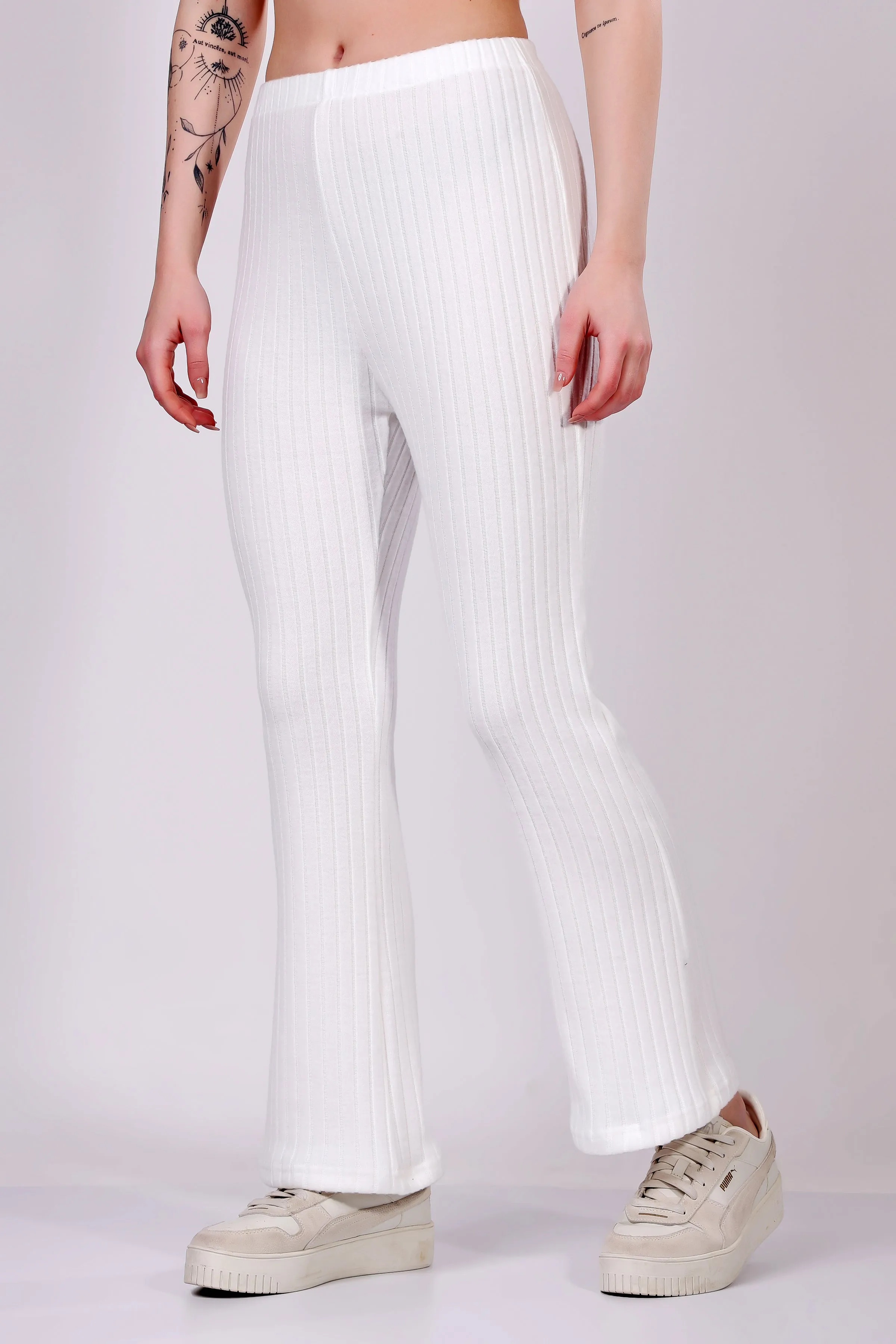 White Ribbed Lounge Pants