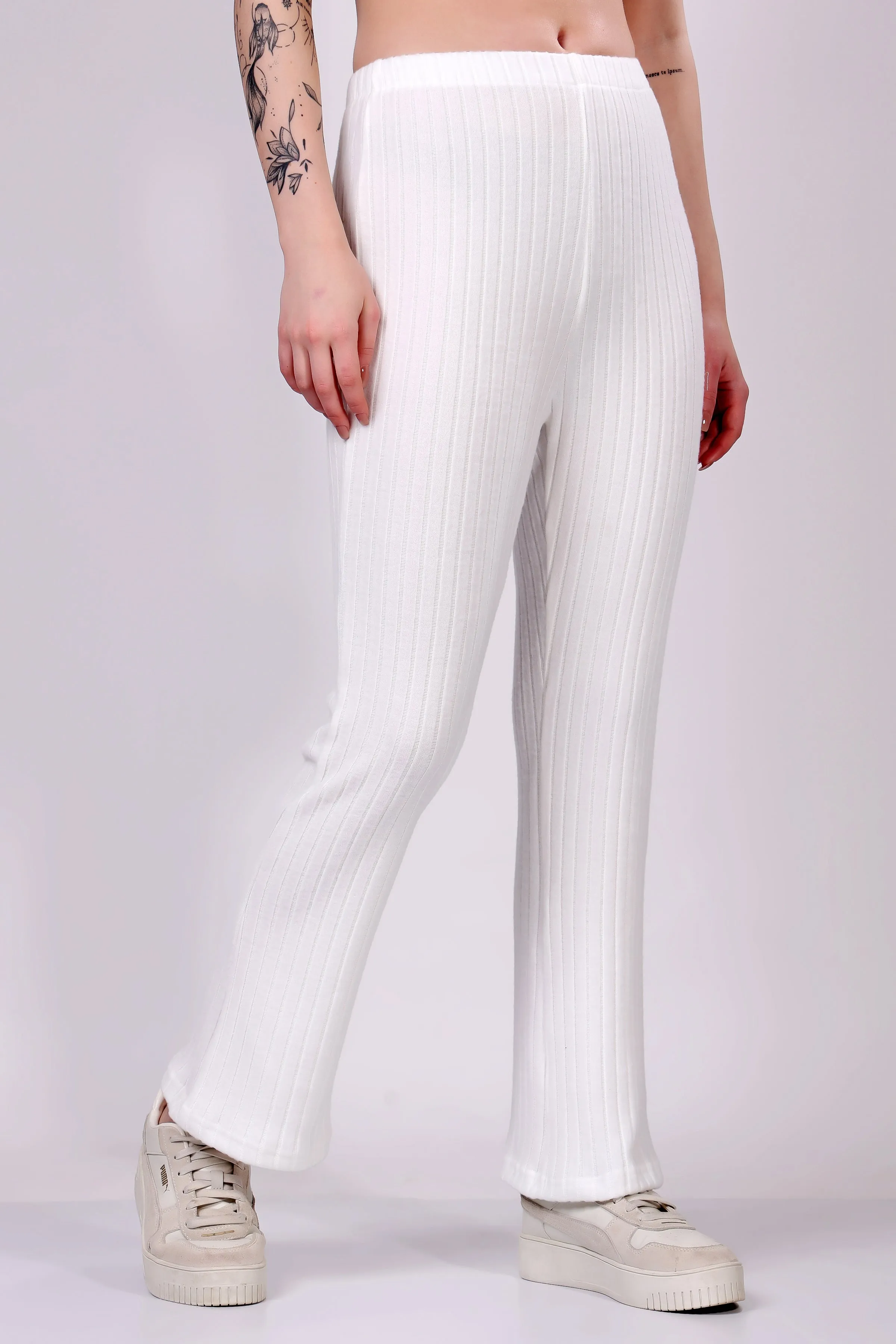 White Ribbed Lounge Pants