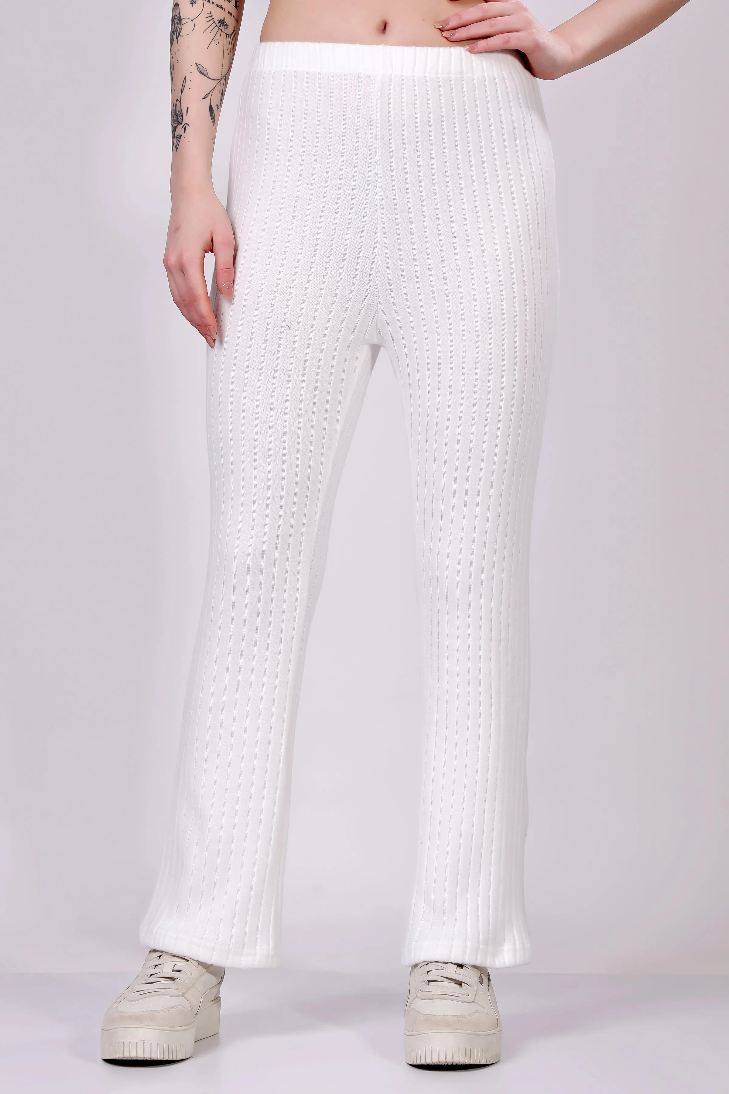 White Ribbed Lounge Pants