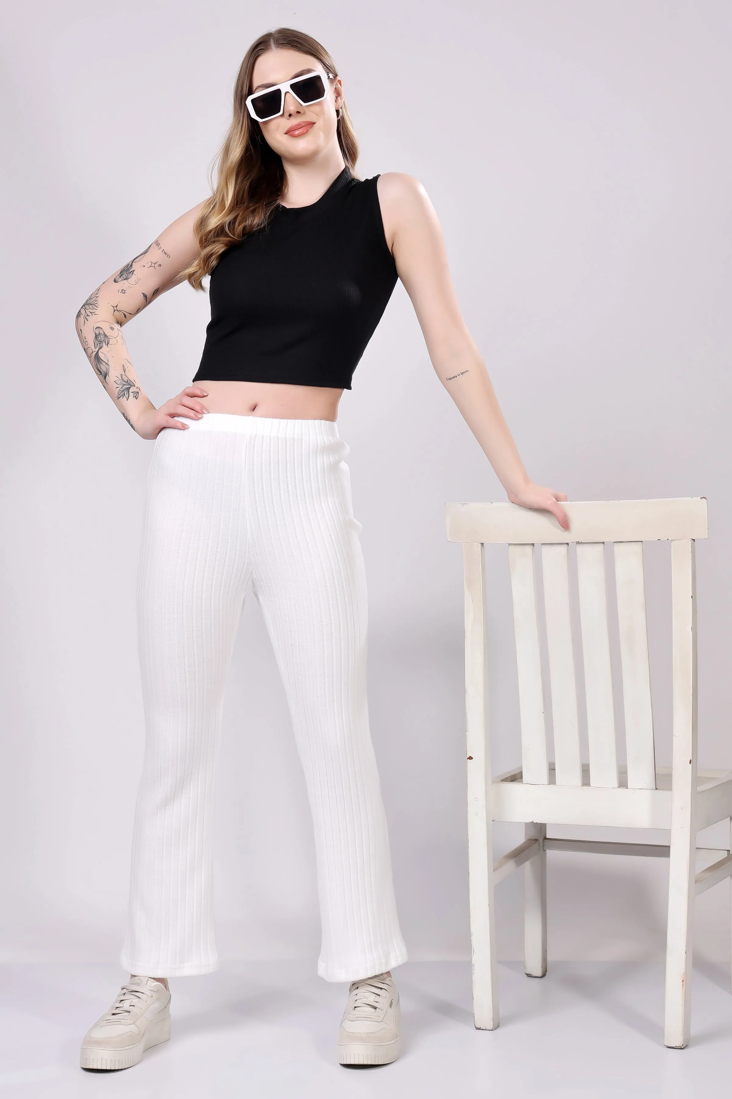 White Ribbed Lounge Pants