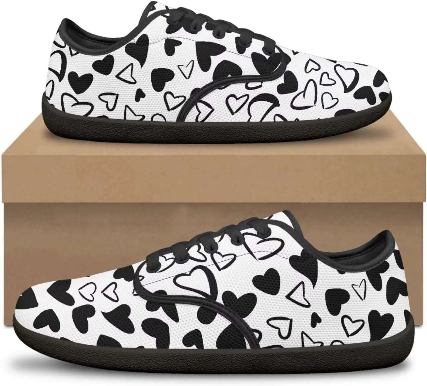 Women Minimalist Barefoot Shoes Comfortable House Shoes Light Elastic Lace-Up Fitness Shoe for Gym US 6-13.5 Black Sole