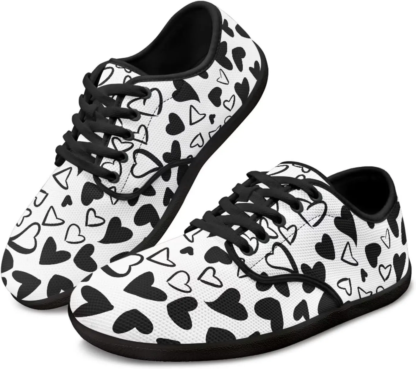 Women Minimalist Barefoot Shoes Comfortable House Shoes Light Elastic Lace-Up Fitness Shoe for Gym US 6-13.5 Black Sole