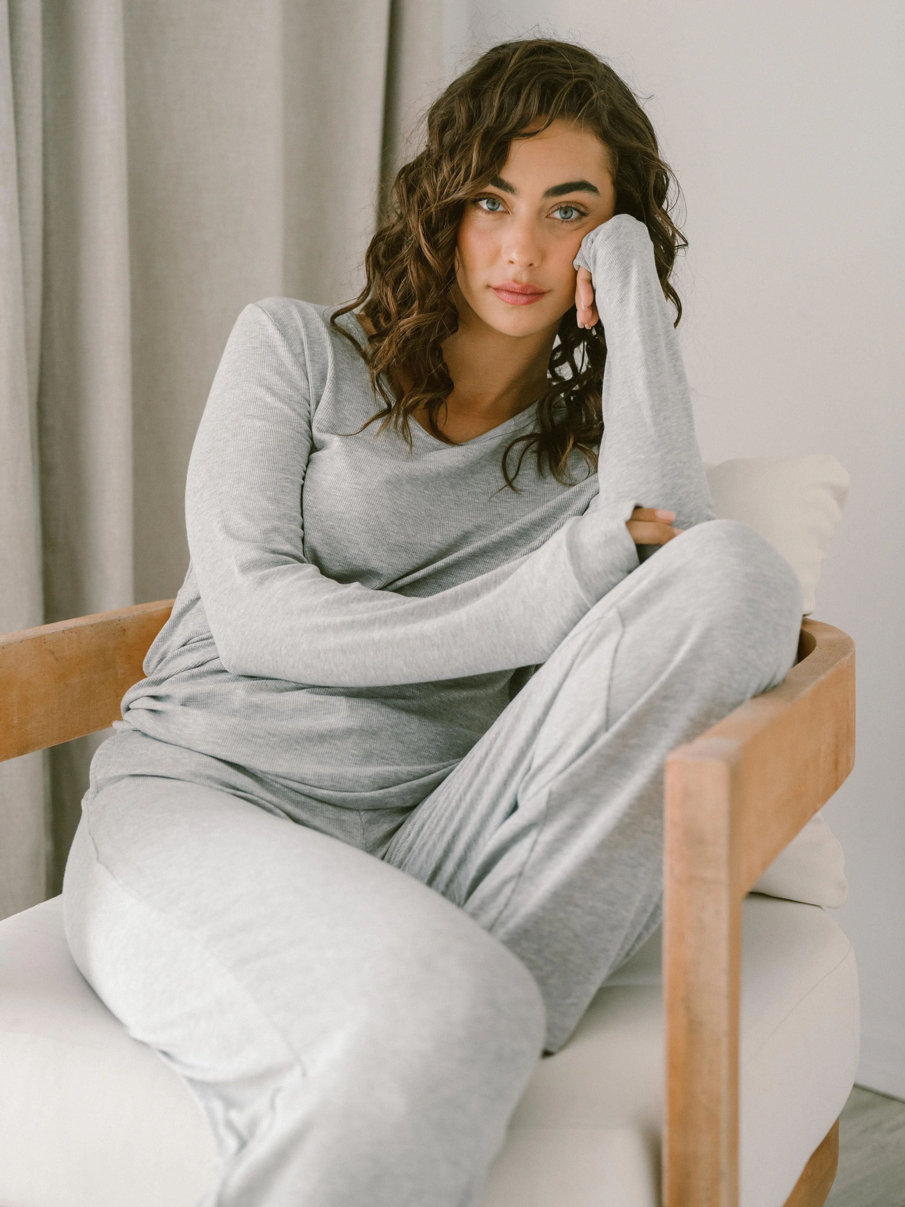Womens Bamboo Rib-Knit Lounge Pant