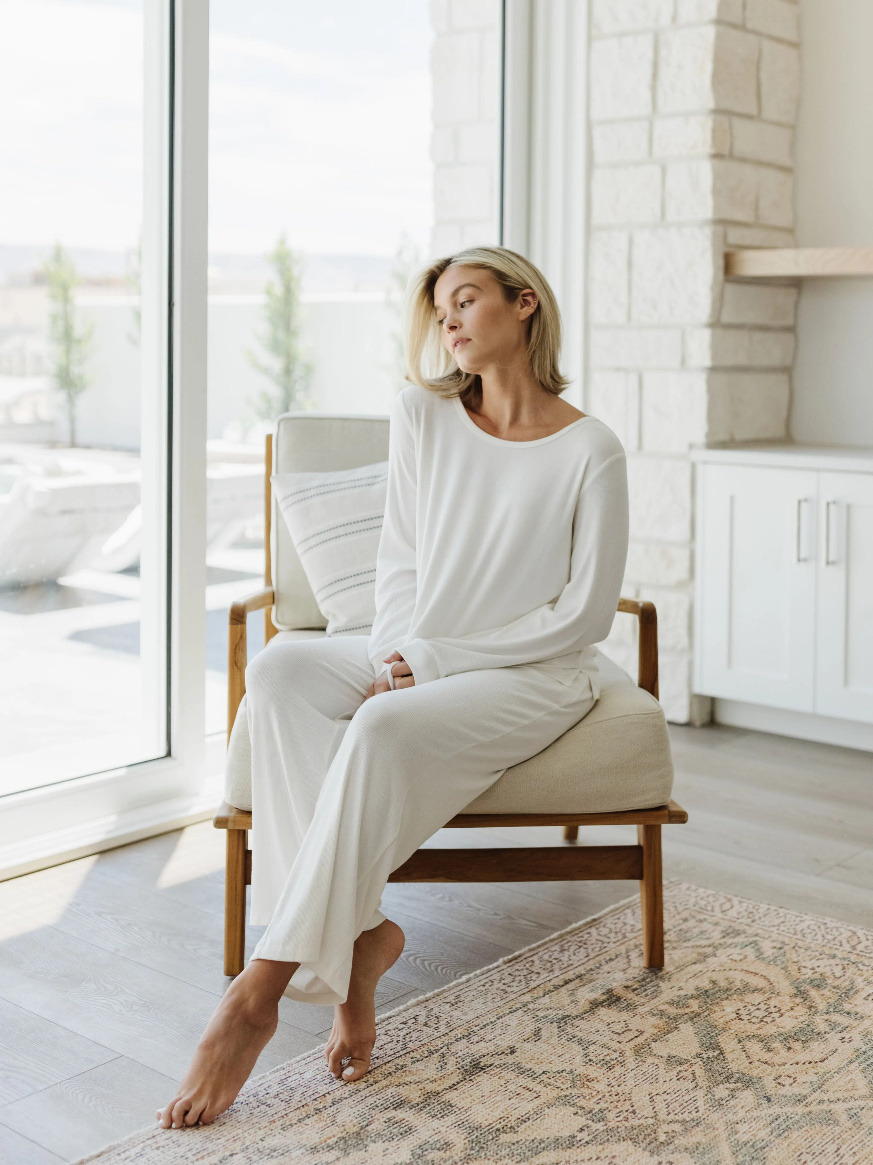 Womens Bamboo Rib-Knit Lounge Pant