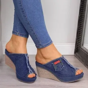 Women's Denim Sandals Waterproof Platform Shoes