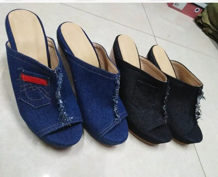 Women's Denim Sandals Waterproof Platform Shoes