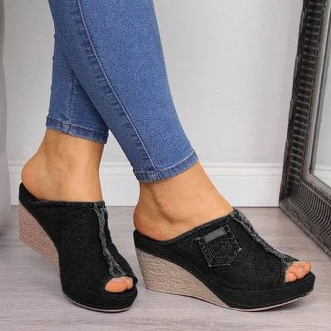 Women's Denim Sandals Waterproof Platform Shoes