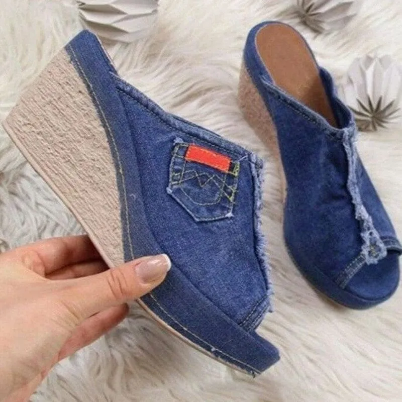 Women's Denim Sandals Waterproof Platform Shoes