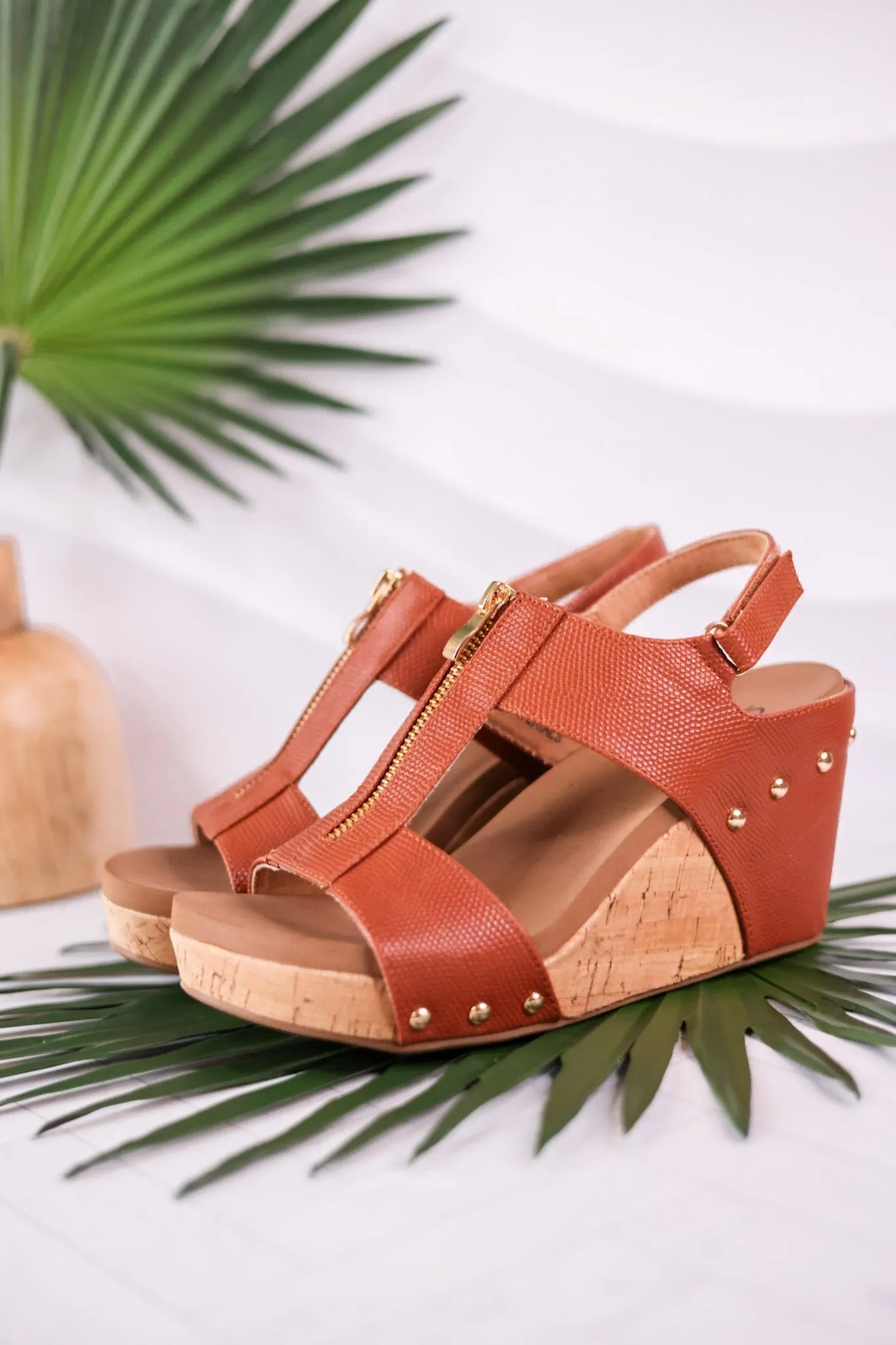 Zip It Good Cognac Wedge Sandals