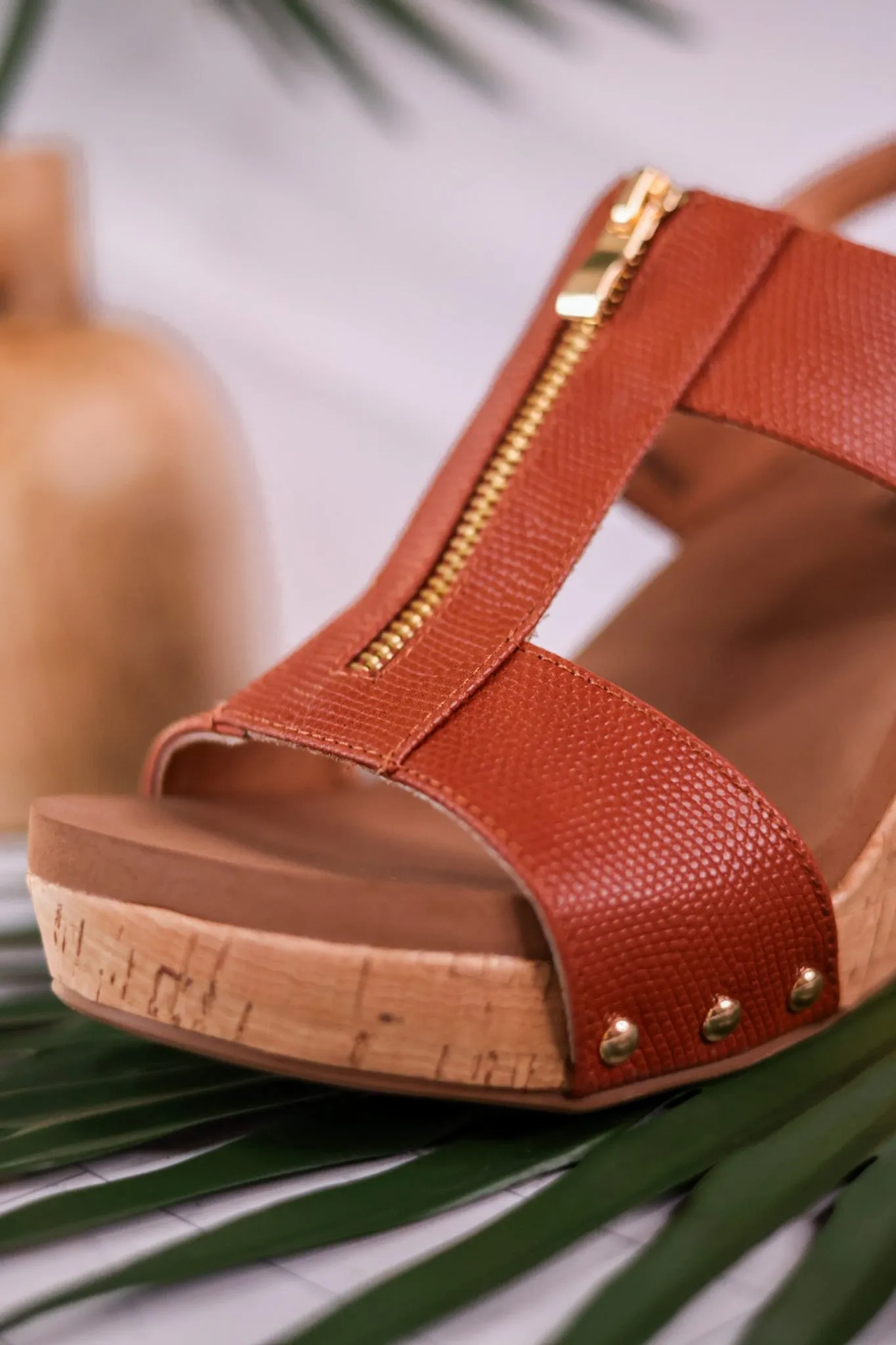 Zip It Good Cognac Wedge Sandals