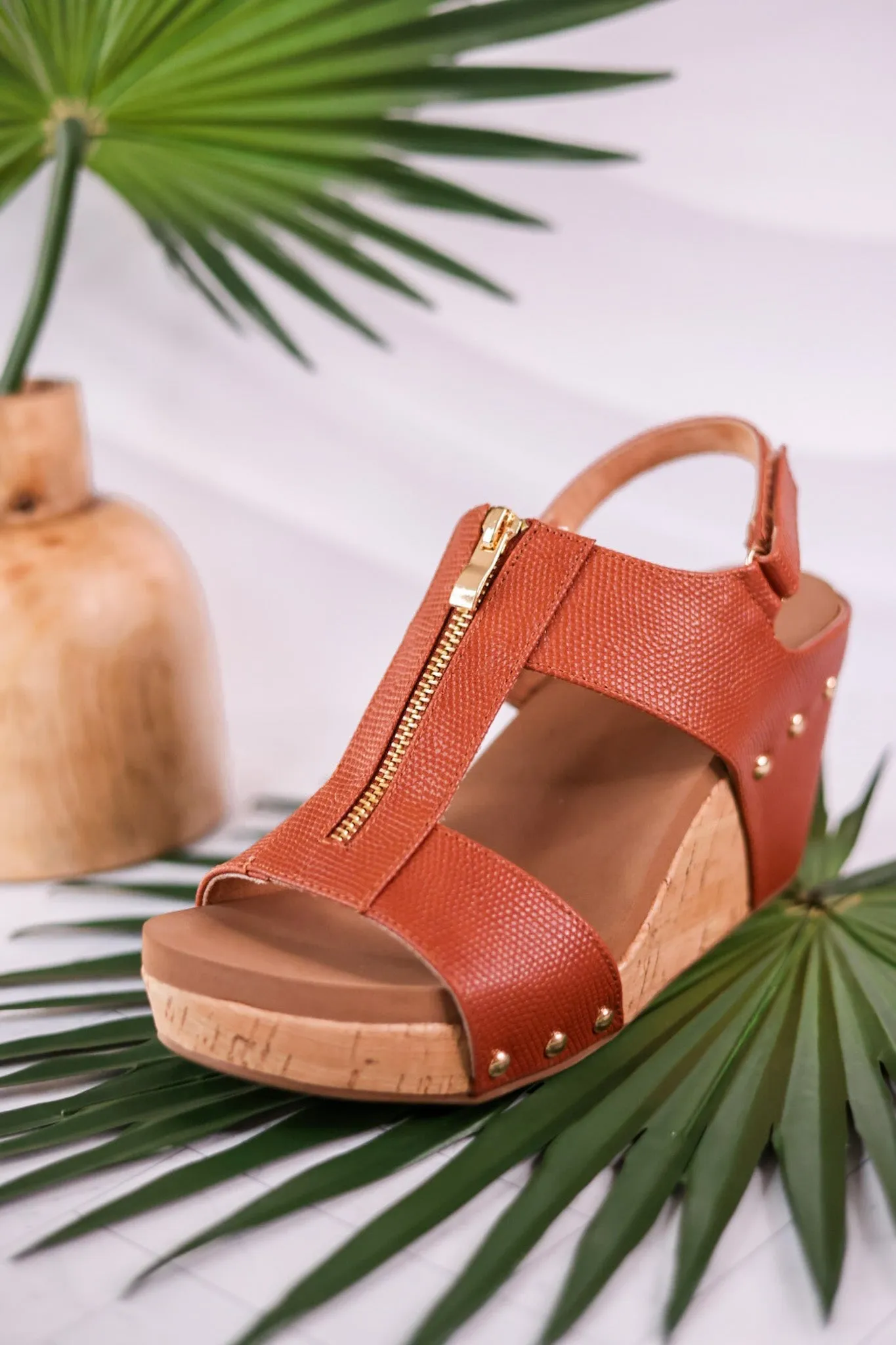 Zip It Good Cognac Wedge Sandals