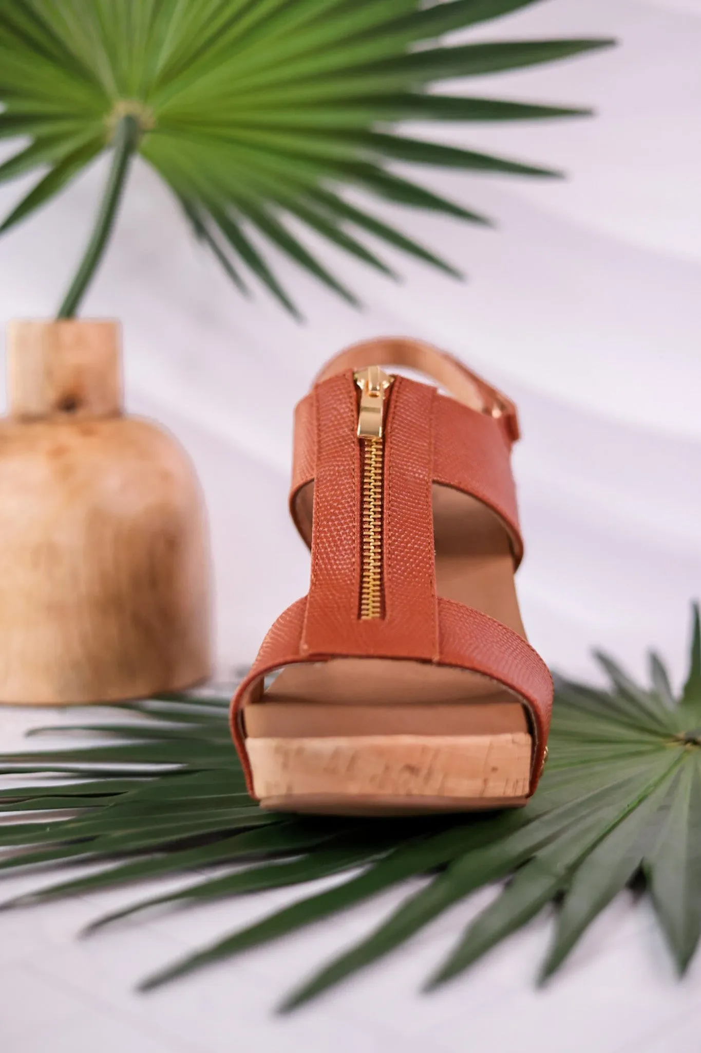 Zip It Good Cognac Wedge Sandals