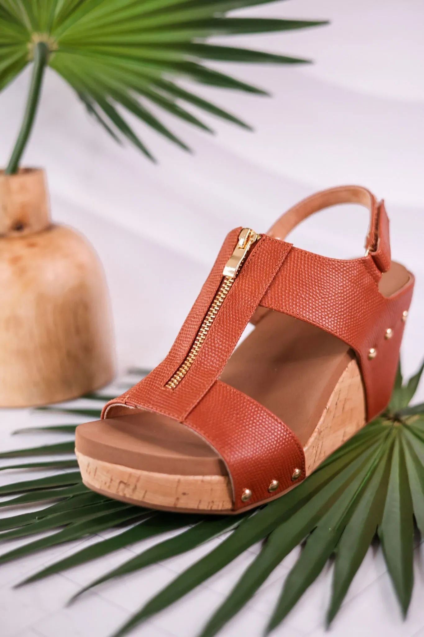 Zip It Good Cognac Wedge Sandals